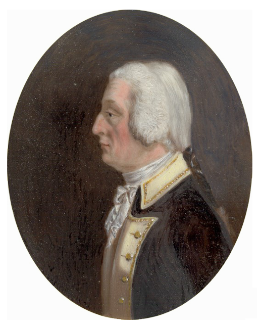 Painted miniature portrait in profile of a man facing left