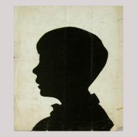 Life size silhouette of a child facing left