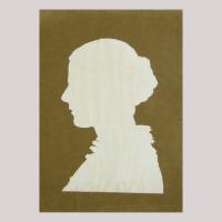 Life size silhouette of a woman facing left