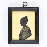 Front of Silhouette, in frame, with woman looking left