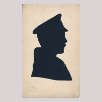 Front of silhouette, Man in uniform looking to the right
