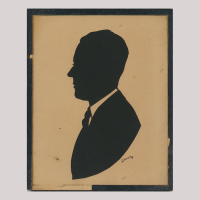 Front of silhouette, Man with a white collar looking to the left