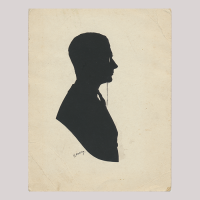 Front of silhouette, Man wearing a monocle and looking to the right
