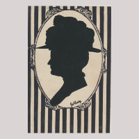 Front of silhouette, Woman wearing a hat and looking to the left