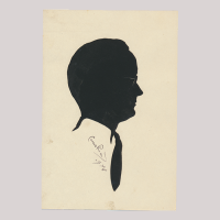 Front of silhouette, Man wearing glasses and looking to the right