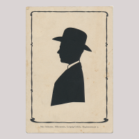 Front of silhouette, Man wearing a hat and looking to the left