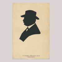 Front of silhouette, Man wearing a hat and looking to the left