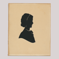 Front of silhouette, Young woman looking to the right
