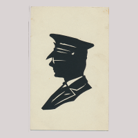 Front of silhouette, Man in uniform looking to the left