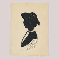 Front of silhouette, Woman wearing a hat and looking to the left