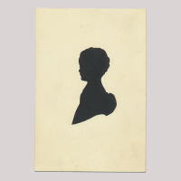 Front of silhouette, with infant looking left.