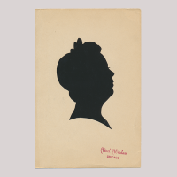 Front of silhouette, with woman looking right, wearing a hat. In the lower right-hand corner the name of the artist and Chicago.