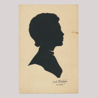 Front of silhouette, with woman looking right. In the lower right-hand corner a stamp with name of the artist and Chicago.