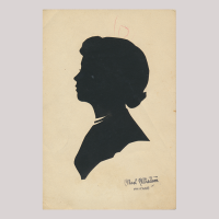 Front os silhouette with woman looking left, in the lower right-hand corner a stamp with the name of the artist and Chicago.