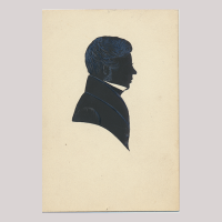 Front of silhouette, with man looking right.