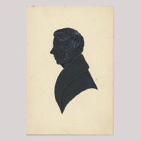 Front of silhouette, with man looking left.
