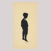 Front of silhouette, with boy looking right, in suit.