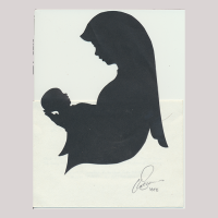 Front of silhouette, with 'Madonna with Child' looking left, half of silhouette is jutting out from the support.