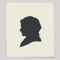 Front of silhouette, with man looking left.