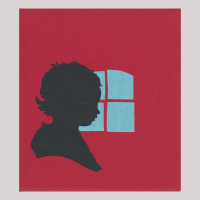 Front of silhouette, with boy looking right, in the background a window.
