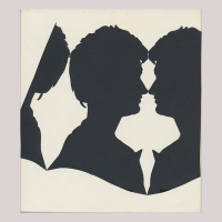 Front of silhouette, with man reflected in sequence, two times. 