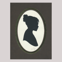 Front of silhouette, with girl in frame looking right.