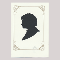 Front of silhouette, with man in frame looking left.