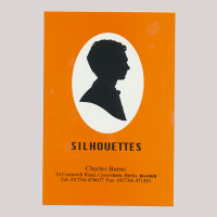 Front of silhouette, with man in frame looking right, at the bottom information abou Charles Burns.