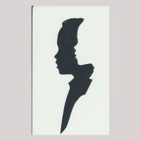 Silhouette with boy looking left.
