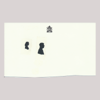 Front of silhouette, with man and woman looking right.