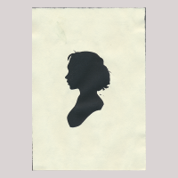 Silhouette with girl looking left.