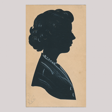 
        Front of silhouette, with a woman looking right.