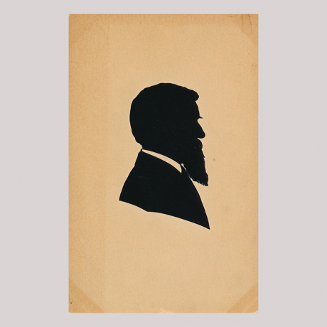 
        Front of silhouette, Man with long beard looking right