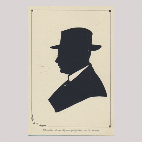 
        Front of silhouette, Man wearing a hat and looking to the left
