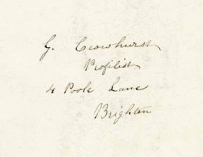 Signature panel for G Crowhurst at 4 Poole Lane