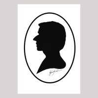 Front of silhouette, with man looking left with painted oval frame.