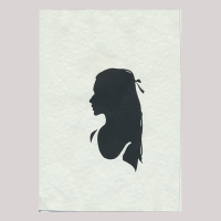 Front of silhouette, with girl looking left, wearing a singlet.