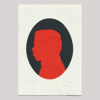 Front of silhouette, with man in frame looking left.