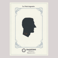 Front of silhouette, with man in frame looking right.