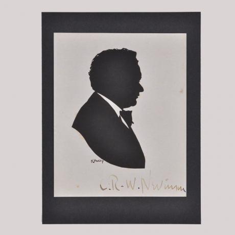
        Silhouette of a man looking right (obverse)
