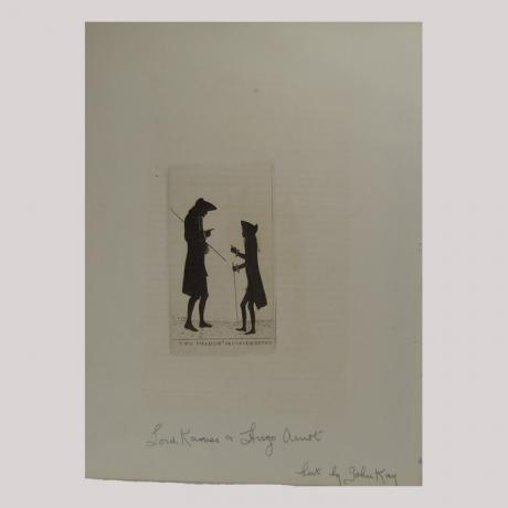 
        Two silhouettes having a conversation and are facing each other