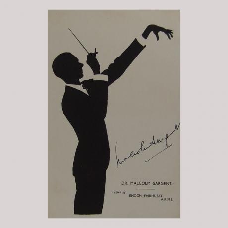 
        Silhouette of a contuctor [mus.] facing right