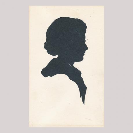 
        Front of silhouette, with woman looking right.