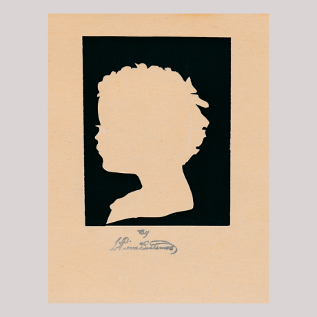 
        Front of silhouette, with boy looking left.
