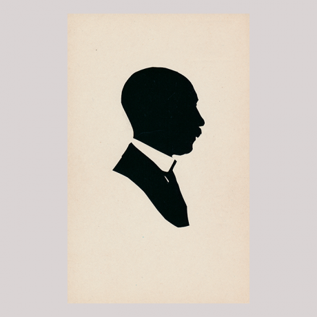 
        Front of silhouette, Man with a white collar looking to the right