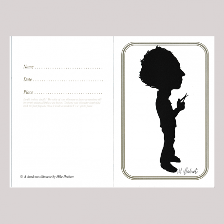 
        Front of silhouette, with full male body looking right, with scissors.